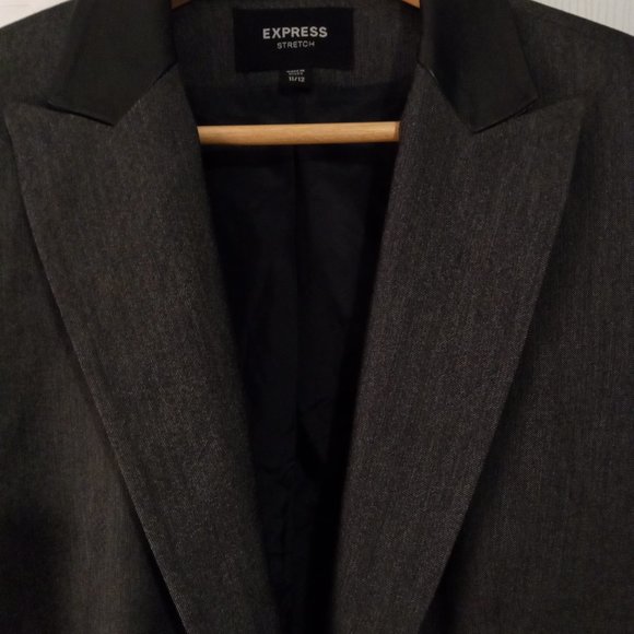 Express Leather Trimmed Gray and Black Stretch Blazer - Picture 5 of 12